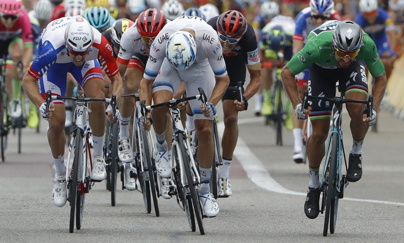 Arnaud Démare, Alexander Kristoff en Peter Sagan 2018