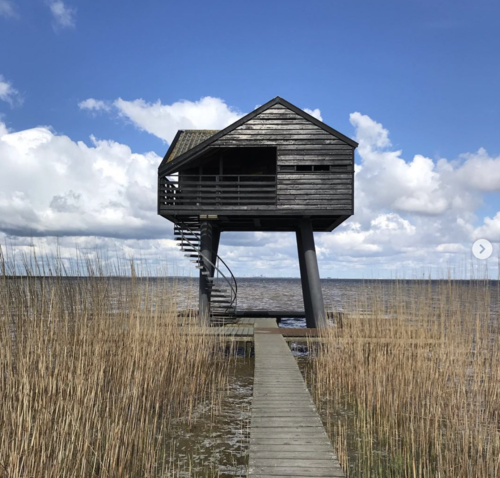 De 'Kiekkaaste' in Nieuwstatenzijl. Dit is het uiterste puntje in Noord-Oost Groningen. De 'Kiekkaaste' is de enige buitendijkse vogelkijkhut van Nederland.